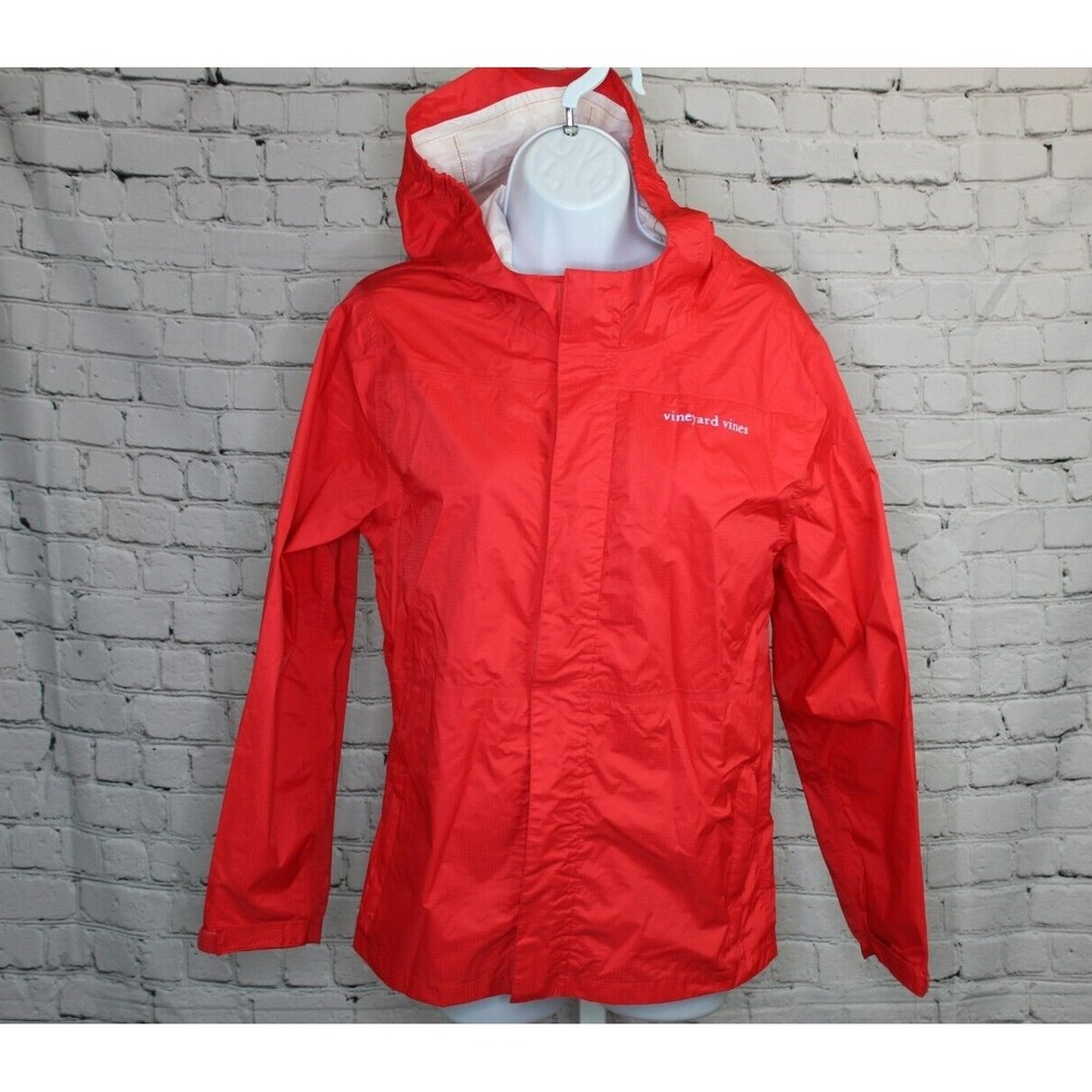 Vineyard Vines Full Zip Windbreaker Rain Jacket Size 16-18 Nylon Red